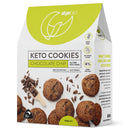 Picture shows box of chocolate chip keto cookies with a number of keto chocolate chip cookies on the front of the package with a Skyebird Foods company logo with a green background on the front of the box of keto cookies. There's a prominent NZ made icon at the bottom of the keto cookie box to show the keto cookies are nz made.
